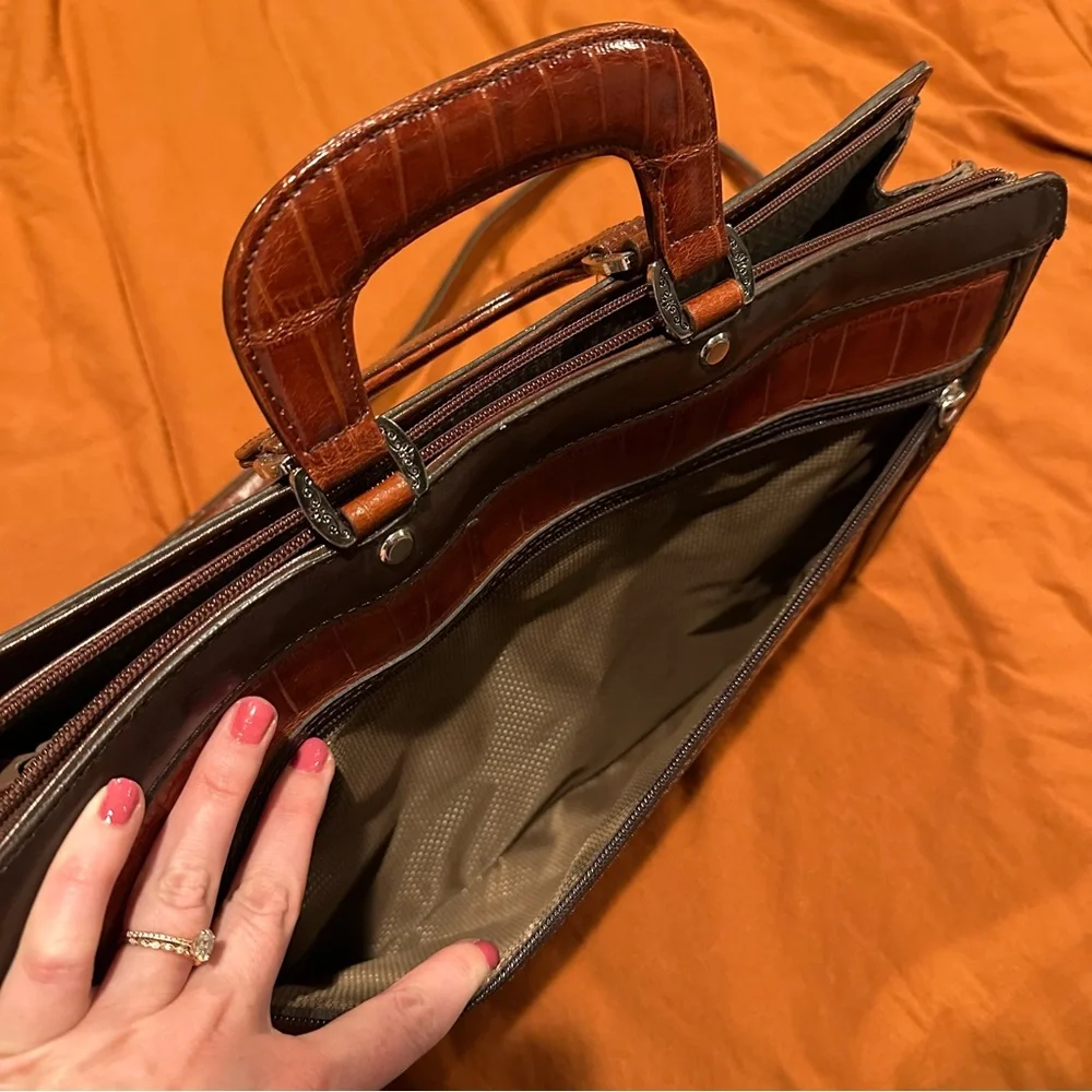 NWT Vintage Brighton Brown Croc Embossed Attaché Briefcase
